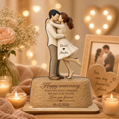 Personalized Wooden Plaque, Kissing Couple Anniversary Keepsake, Unique Gift for Her & Him