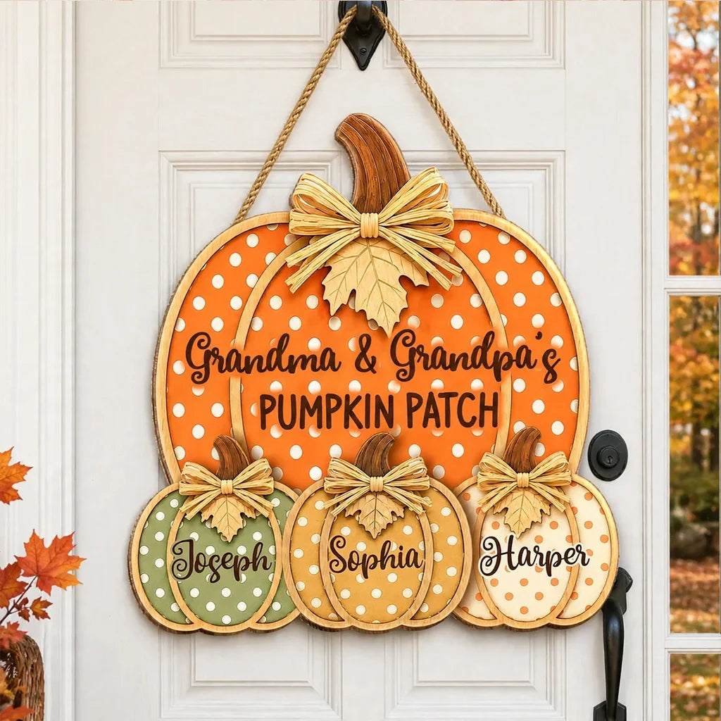 Grandma & Grandpa's Pumpkin Patch Wooden Sign, Personalized Family Door Decor, Creative Gift for Grandparents