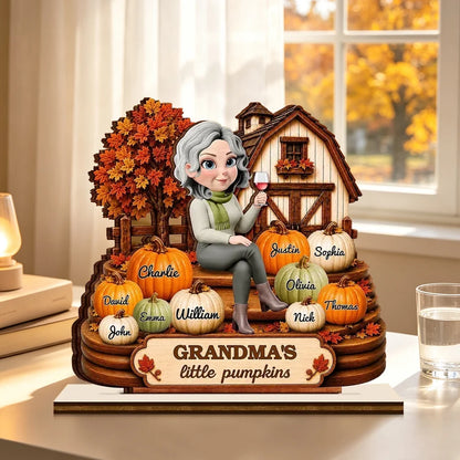 Grandma's Little Pumpkins Personalized Wooden Plaque, Heartfelt Autumn Keepsake, Creative Gift for Grandma