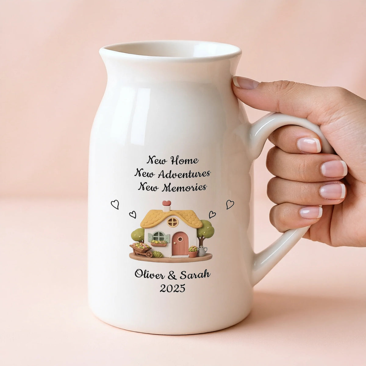 Personalized Handled Vase with Cottage Hearts Design, Creative Gift for Couples Starting a New Home