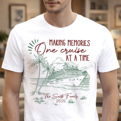 Personalized Cruise Memory Classic Tee with Ocean Liner Sketch for Travel Lovers - Unique Family Vacation Gift