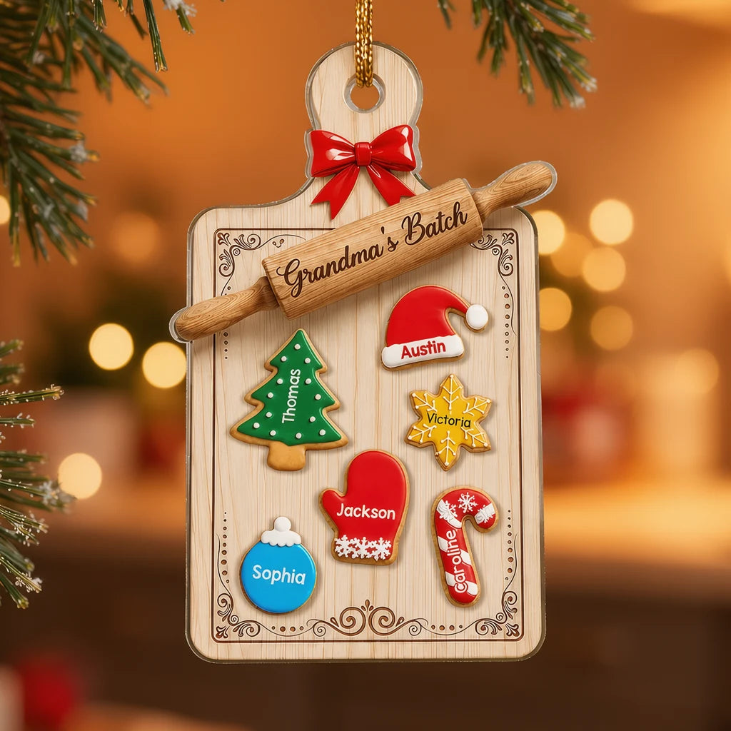 Personalized Acrylic Ornament, Grandma's Batch Baking Board with Festive Cookies, Unique Christmas Gift for Grandma