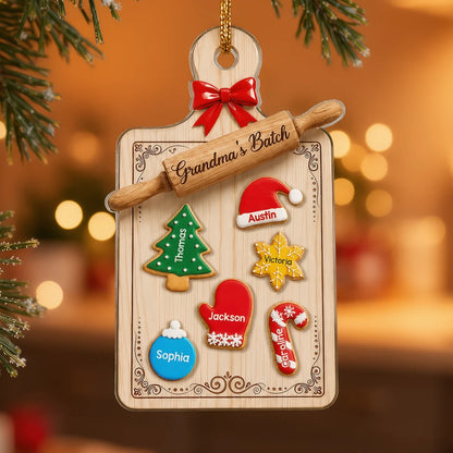 Personalized Acrylic Ornament, Grandma's Batch Baking Board with Festive Cookies, Unique Christmas Gift for Grandma