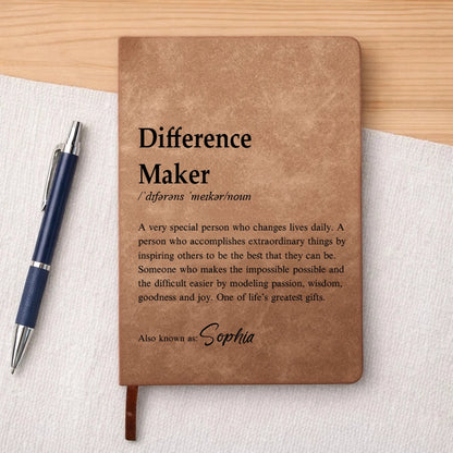 Personalized Leather Journal with Dictionary Style Difference Maker Quote, Unique Gift for Teacher or Mentor