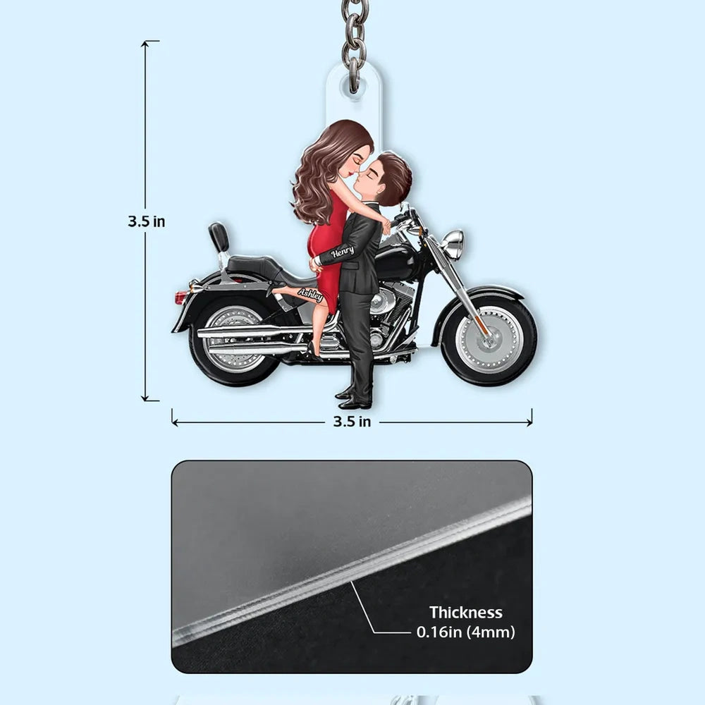 Personalized Couple Kissing Motorcycle Acrylic Keychain, Cute Biker Accessory, Unique Gift for Him or Her