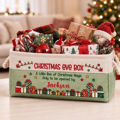 Personalized Rope Basket, Christmas Eve Box with Festive Gift Art, Unique Gift for Kids and Families