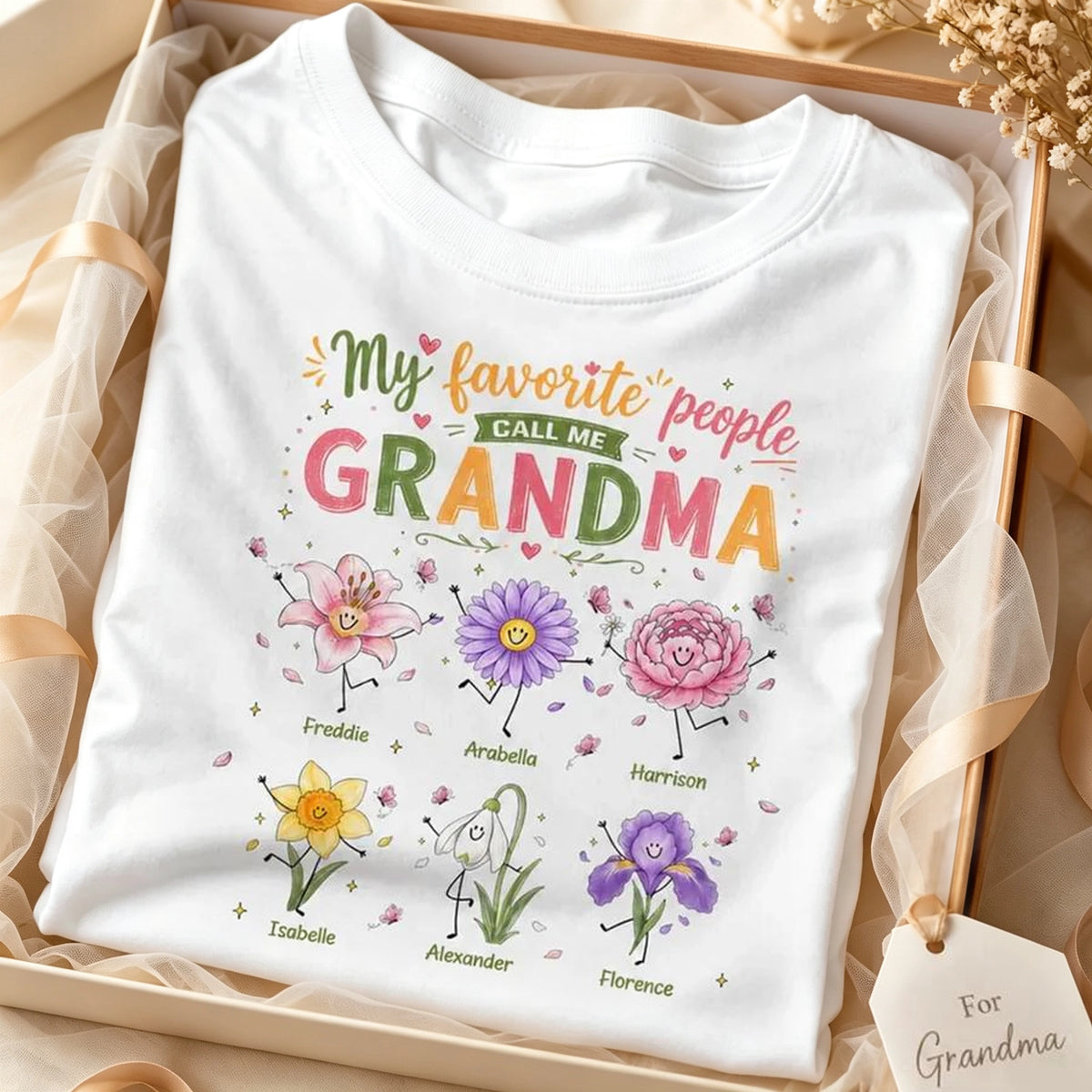 Personalized Classic Tee With Grandma Quote & Birth Month Flowers, Unique Creative Gift For Grandma