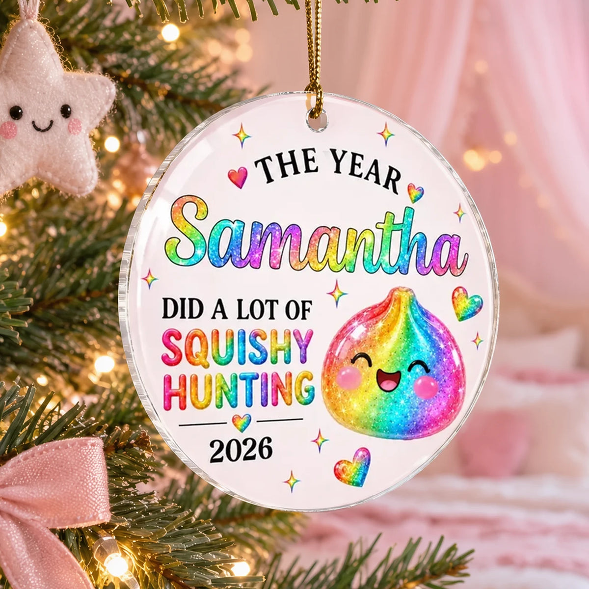 Personalized Acrylic Ornament, Rainbow Dumpling on Christmas Tree, Unique Gift for Kids, Teens & Family