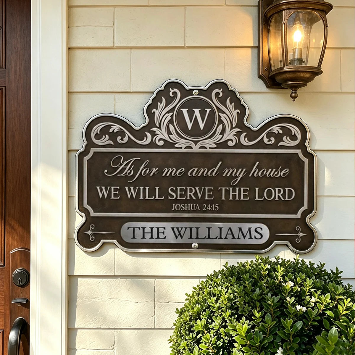 We'll Serve the Lord Personalized Shaped Metal Sign, Rustic Faith Decor, Creative Gift for a Christian Family