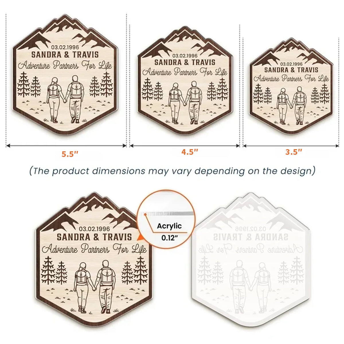 Personalized Acrylic Magnet, Adventure Partners for Life, Vintage Mountain Creative Gift for Couples