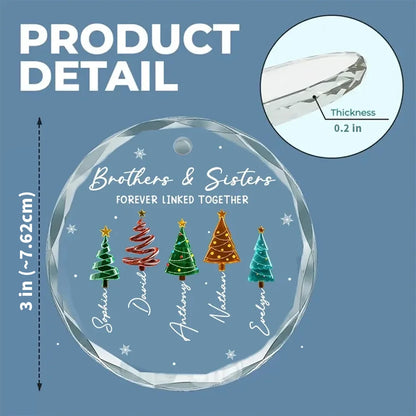 Crystal Ornament With Sibling Bond Quote & Snowy Trees, Personalized Creative Gift for Brother & Sister