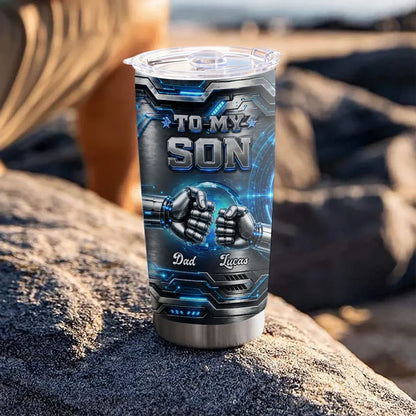 Insulated Travel Tumbler for Son, Stay Strong Trust Yourself Design, Creative Gift with Blue Tech Style