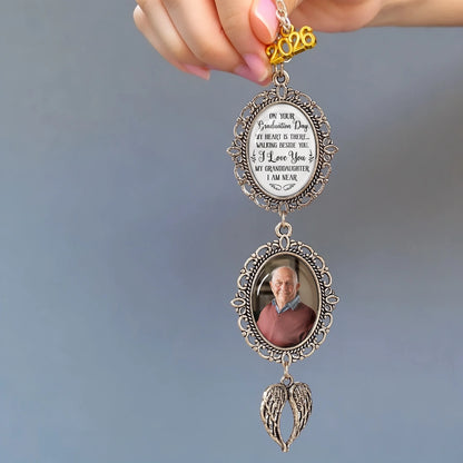 Personalized Stainless Steel Tassel Charm Graduation Gift with Photo Keepsake and 'On Your Graduation Day' Message