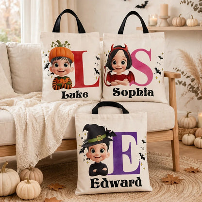 Personalized Tote Bag with Playful Costume Character, Creative Gift for a Child's Spooky Season Memories