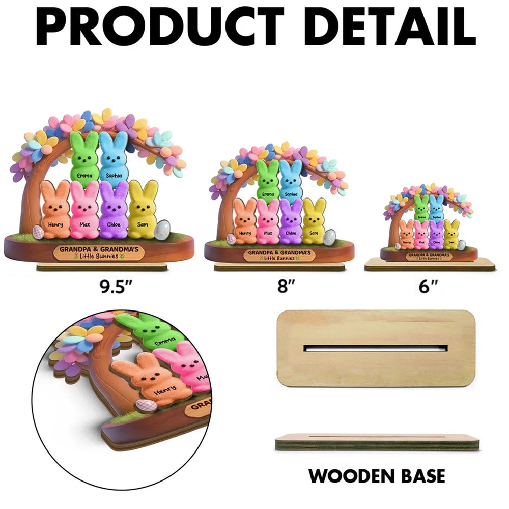 Personalized 2-Layer Wooden Plaque for Grandpa & Grandma, Cute Bunny Family Under Flower Tree, Unique Gift