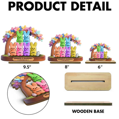 Personalized 2-Layer Wooden Plaque for Grandpa & Grandma, Cute Bunny Family Under Flower Tree, Unique Gift
