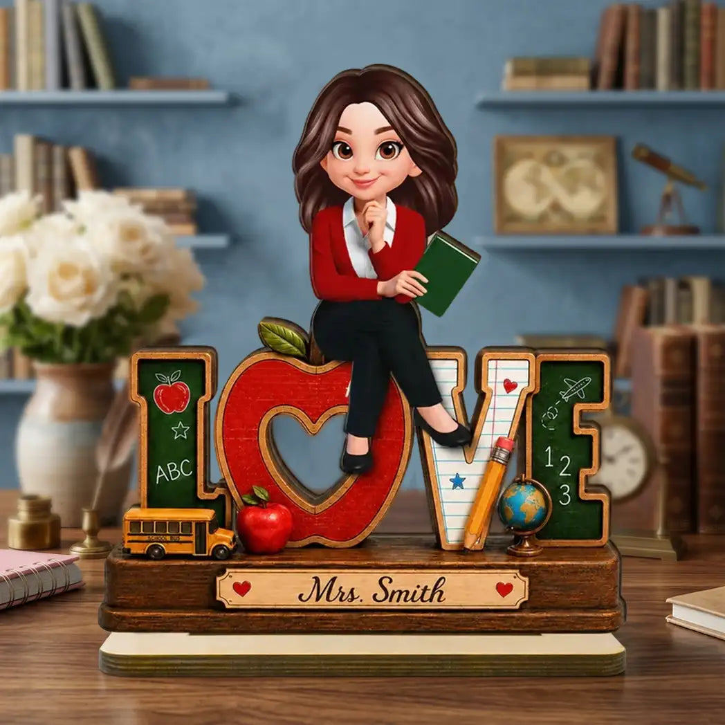 Personalized 2-Layer Wooden Plaque for Teacher, Cute Classroom Love Design, Unique Gift