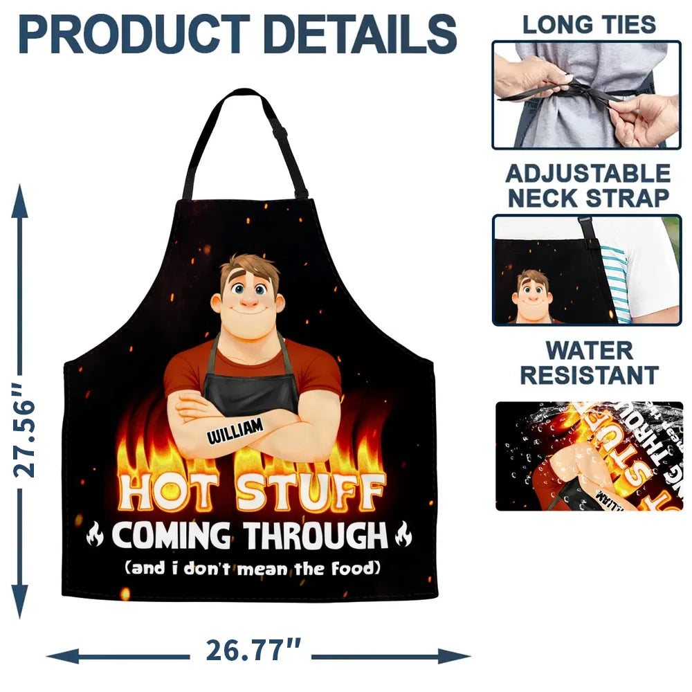 Custom Apron with Funny Hot Stuff Quote, Creative Gift for Dad's BBQ Nights & Kitchen Laughs