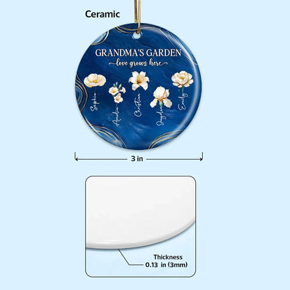 Grandma's Garden Ceramic Ornament, Birth Month Flowers, love grows here - unique gift for Grandma's Christmas tree