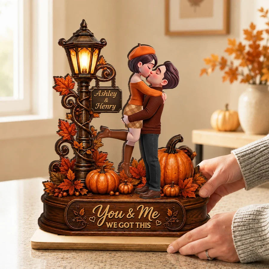 Personalized 2-Layer Wooden Plaque, You & Me Fall Couple Scene, Creative Gift with Heartfelt Message