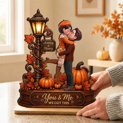 Personalized 2-Layer Wooden Plaque, You & Me Fall Couple Scene, Creative Gift with Heartfelt Message