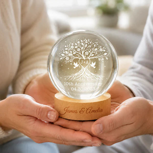Personalized Globe Lamp, Tree of Life Anniversary Design, Unique Gift for Couple with Warm Bedside Glow