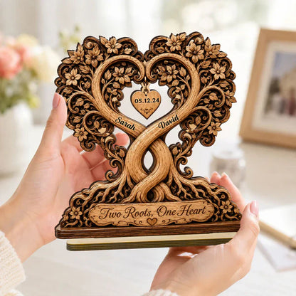 Personalized 2-Layer Wooden Plaque, Two Roots One Heart Couple Keepsake, Unique Gift for Partners