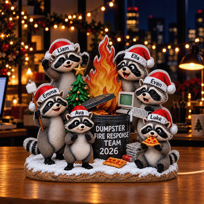 Personalized Acrylic Light Box, Funny Raccoons Around a Flaming Dumpster, Unique Christmas Gift for Coworkers