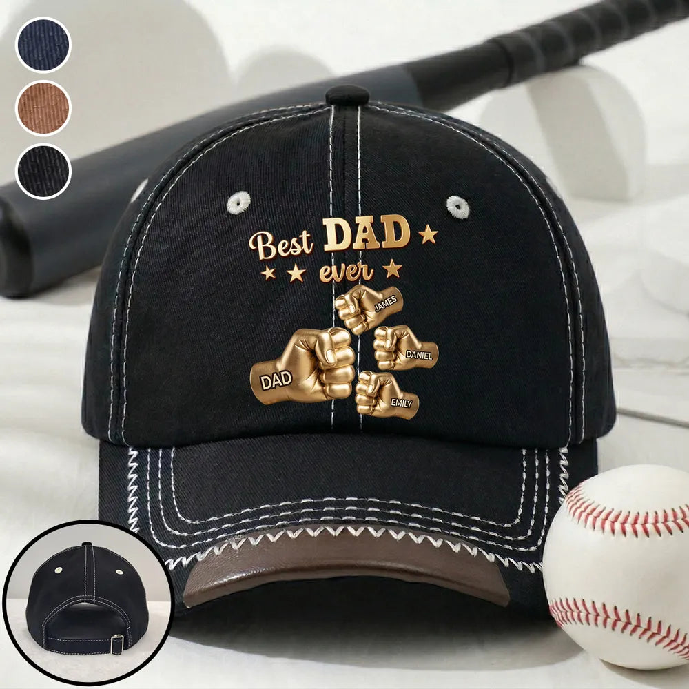Personalized Leather Brim Cotton Cap, Gold Best Dad Ever Design, Unique Gift for Dad