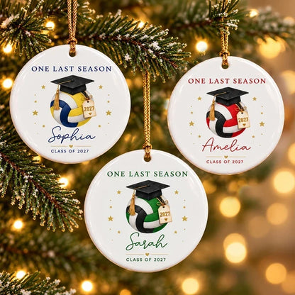 Personalized Ceramic Ornament with Volleyball and Graduation Cap, One Last Season Creative Gift for Senior Players
