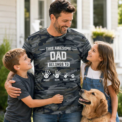 Personalized Printed Classic Tee, Camo Dad Hands & Paws, Unique Creative Gift For Dad