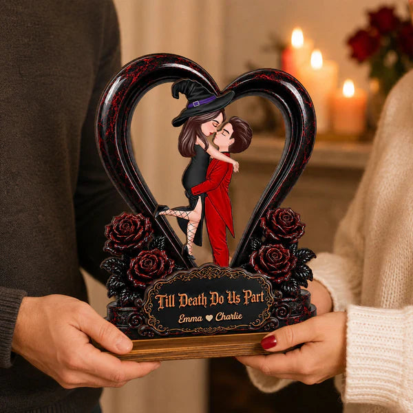 Personalized 2-Layer Wooden Plaque, Halloween Couple Kiss, Unique Gift for Boyfriend or Girlfriend