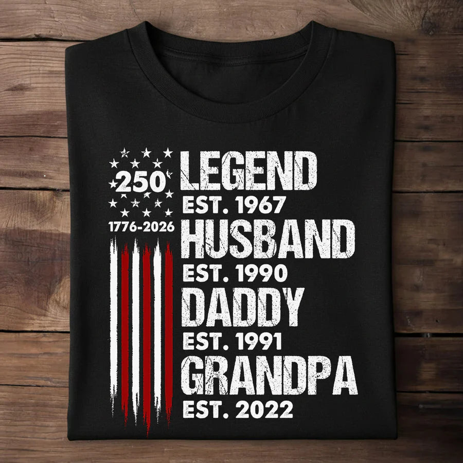 Personalized 250 Legend Classic Tee, Front Porch American Flag Unique Gift for Dad & Grandpa