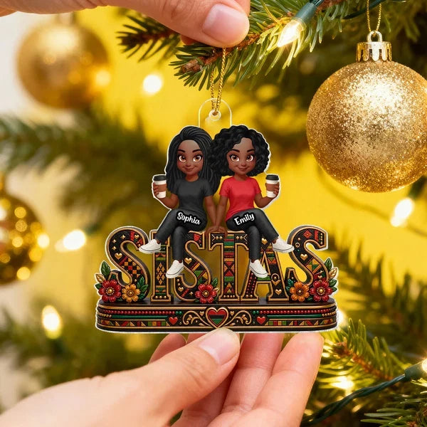 Personalized Acrylic Ornament, Sistas Holding Coffee, Heartwarming Tree Decor, Creative Gift for a Close Friend