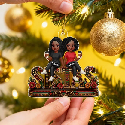Personalized Acrylic Ornament, Sistas Holding Coffee, Heartwarming Tree Decor, Creative Gift for a Close Friend