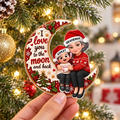 Acrylic Ornament, Hugging Grandma and Grandchild, I Love You to the Moon and Back, Personalized Creative Gift for Grandma