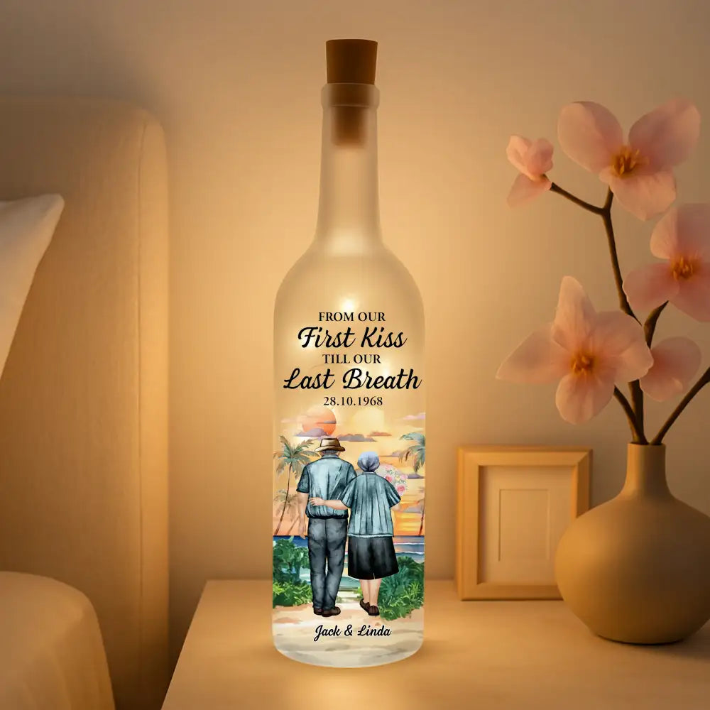 From Our First Kiss Till Our Last Breath – Personalized Bottle Lamp Gift for Couples