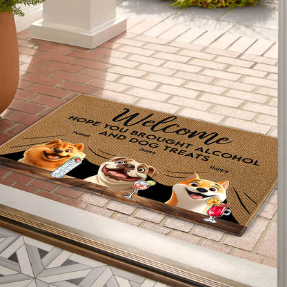 Pet-Themed Doormat – 'Hope You Brought Alcohol and Dog Treats,' Funny Home Decor Gift