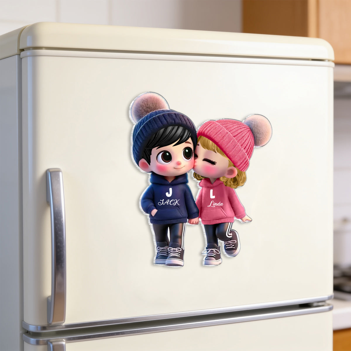 Personalized Acrylic Fridge Magnet with Cute Kissing Couple, Unique Gift for Boyfriend & Girlfriend