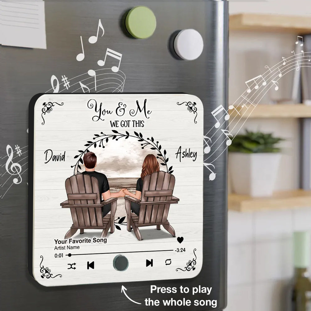 Romantic Fridge Magnet for Couples – Customized Names, Song, and Scenic Design