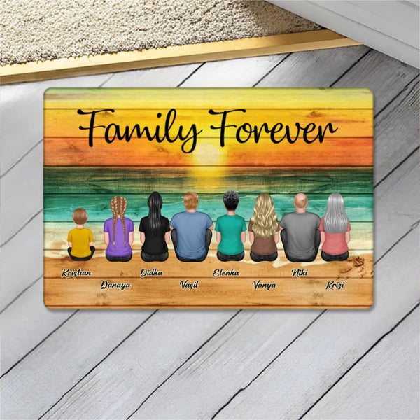 Beach Landscape Family Sitting Back View - Personalized Doormat or Keychain or Poster or Plaque or Car Hanger or Pillow - Ideal Gift for Loved Ones