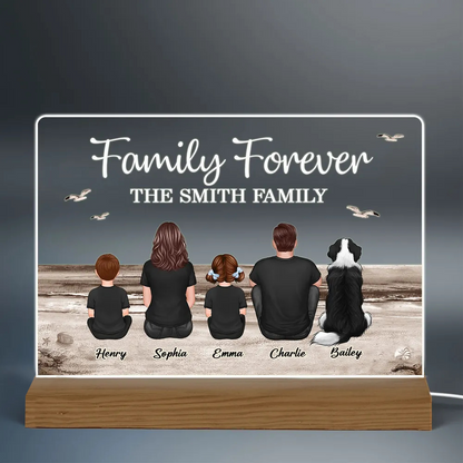 "Beach Landscape Family Sitting Back View LED Night Light Or Acrylic Or Wooden Plaque, Perfect Gift for Father's Day, for Dad or Grandpa"