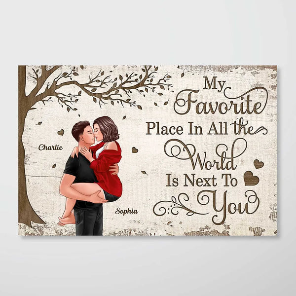 Personalized "Favorite Place In The World" Couple Kissing Canvas/Poster - A Perfect Valentine's Day Gift for Lovers