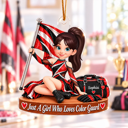Personalized Acrylic Ornament, Flag-Holding Color Guard Girl, Creative Christmas Keepsake Gift for Granddaughter