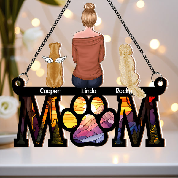 "Mom and Her Dogs" Themed Hanging Ornament, Wood and Acrylic Layers, Perfect Gift for Mother’s Day, Birthdays, or Special Occasions