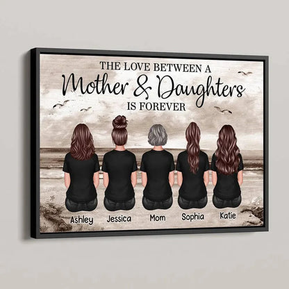 Mother & Daughters Beach Back View – Personalized Poster, Sentimental Decor for Valentine's Day or Mother's Day