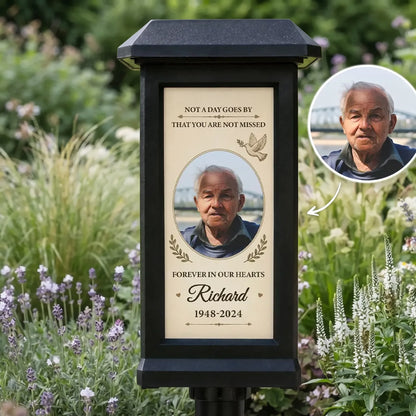 Personalized Solar Garden Stake Light with Photo & Dove, Unique Sympathy Gift for a Garden Memorial