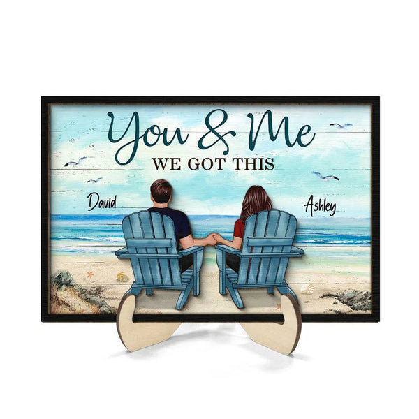 Seaside Memories - Personalized Vintage Beach Couple Wooden Plaque - A Timeless Anniversary Gift for Him & Her