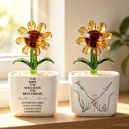 Personalized Square Glass Planter, Birth Month Flower Design, Creative Gift for Wife