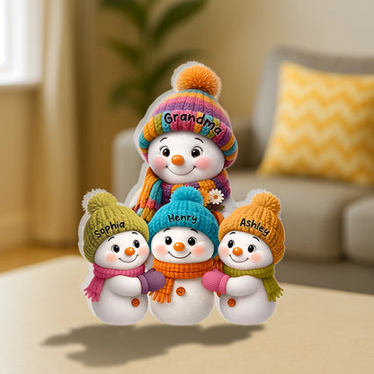 Shaped Acrylic Block Plaque Snowman Family – Cozy Winter Mantel Décor, heartwarming keepsake, perfect gift for Grandma